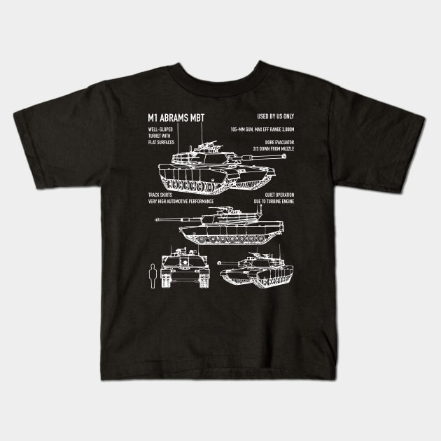 M1 Abrams American Army Tanks Schematic Recognition Blueprint Veteran Gift Kids T-Shirt by Battlefields